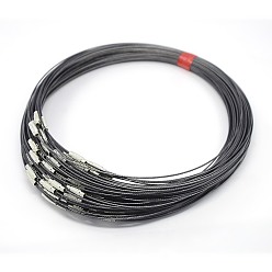 Gris Pizarra 201 cordón de collar de alambre de acero inoxidable, agradable para la fabricación de joyas bricolaje, con cierre de tornillo de cobre, gris pizarra, 17.5 pulgada, 1 mm, Cierre: 12x4 mm