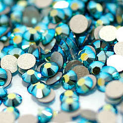 Zircon Bleu Perle de verre plat de l'arrière, Grade a, dos plaqué, facette, couleur ab , demi-tour, zircon bleu, ss 16, 3.8~4.0mm, 1440 pcs /sachet 