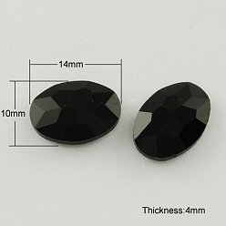 Черный Конусные стеклянные стразы, граненые, овальные, чёрные, 10x14x4 мм