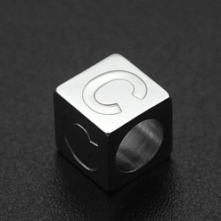 Letter C 201 Stainless Steel European Beads, Large Hole Beads, Horizontal Hole, Cube, Stainless Steel Color, Letter.C, 7x7x7mm, Hole: 5mm