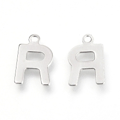Letter R 201 Stainless Steel Charms, Alphabet, Letter.R, 12x7.6x0.6mm, Hole: 1.4mm