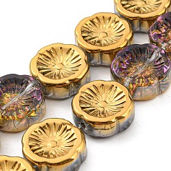 Золотистый Нити прозрачных бусин из гальванического стекла с полупокрытием, цветок, золотые, 14x14.5x5.5 мм, отверстие : 1.2 мм, около 45 шт / нитка, 25.83 дюйм (65.6 см)