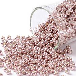 (552) Subtle Pink Metallic Toho perles de rocaille rondes, perles de rocaille japonais, (552) rose métallique subtile, 8/0, 3mm, Trou: 1mm, environ1110 pcs / 50 g