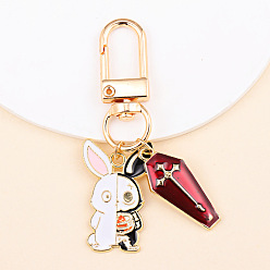 Lapin Porte-clés pendentif en alliage d'émail, pour sac de voiture pendentif, or, lapin, 6~8 cm