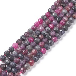 Mixed Stone Natural Red Corundum/Ruby and Sapphire Beads Strands, Faceted, Round, 4mm, Hole: 0.6mm, about 96pcs/Strand, 15.35 inch(39cm)
