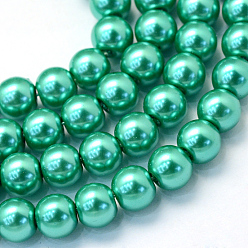 Verdemar Claro Bicarbonato de vidrio pintado nacarado perla hebras grano redondo, verde mar claro, 6~7 mm, agujero: 1 mm, sobre 145 unidades / cadena, 31.4 pulgada