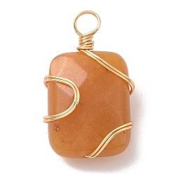 Yellow Agate Natural Yellow Jade Rectangle Pendants, with Golden Copper Wire Wrapped Findings,, Long-Lasting Plated, 22.5~23x12.5~13x7~8mm, Hole: 3~3.5mm