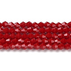 Dark Red Opaque Solid Color Imitation Jade Glass Beads Strands, Faceted, Bicone, Dark Red, 4x4mm, Hole: 0.8mm, about 87~98pcs/strand, 12.76~14.61 inch(32.4~37.1cm)