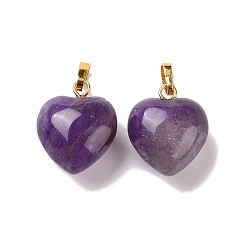 Amethyst Natural Amethyst Pendants, with Golden Tone Brass Findings, Heart Charm, 18x15~15.5x6~8mm, Hole: 6x3mm