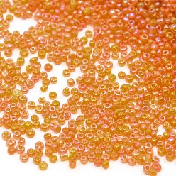 Gold 8/0 Round Glass Seed Beads, Transparent Colours Rainbow, Round Hole, Gold, 8/0, 3mm, Hole: 1mm, about 1111pcs/50g, 50g/bag, 18bags/2pounds