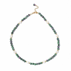 Sésamo del Jaspe Collar de cuentas de vidrio y perlas naturales de jaspe sésamo natural con cierre de acero inoxidable para mujer, 304 pulgada (18.11 cm)
