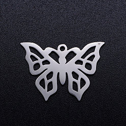 Stainless Steel Color 201 Stainless Steel Hollow Pendants, Butterfly, Stainless Steel Color, 10.5x14.5x1mm, Hole: 1.4mm
