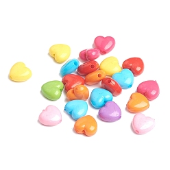 Mixed Color Opaque Acrylic Beads, Opaque, Heart, Mixed Color, Size: about 10mm long, 11mm wide, 6mm thick, hole: 2mm, about 1267pcs/500g