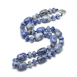 Jaspe Avec Point Bleu Colliers de perles de jaspe tache bleue naturelle, avec mousquetons en alliage, baril, 18.1 pouces ~ 18.5 pouces (46~47 cm), baril: 14x10mm