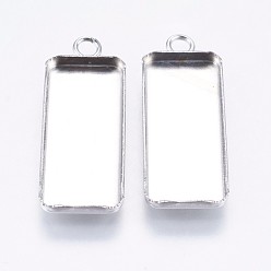 Stainless Steel Color 304 Stainless Steel Pendant Cabochon Settings, Plain Edge Bezel Cups, Rectangle, Stainless Steel Color, Tray: 10x25mm, 30x11x2mm, Hole: 2mm