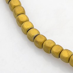 Golden Plated Electroplate Non-magnetic Synthetic Hematite Beads Strands, Cube, Frosted, Golden Plated, 3x3x3mm, Hole: 1mm, about 148pcs/strand, 15.7 inch