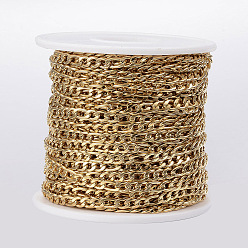 Real 18K Gold Plated Ion Plating(IP) 304 Stainless Steel Figaro Chains, Unwelded, with Spool, Real 18K Gold Plated, 5.5~8x4x1mm, about 32.8 Feet(10m)/roll