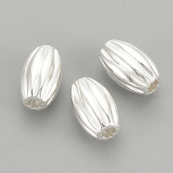 Silver 925 Sterling Silver Corrugated Beads, Oval, Silver, 8x5mm, Hole: 1.5mm