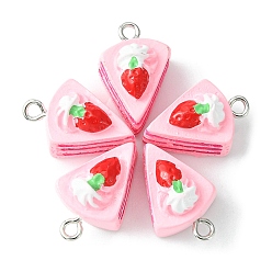 Pink Opaque Resin Imitation Food Pendants, Cake Charm, with Platinum Plated Iron Loops, Pink, 19.5x13.5x13mm, Hole: 2mm