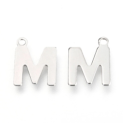 Letter M 201 Stainless Steel Charms, Alphabet, Letter.M, 12x9.2x0.6mm, Hole: 1.2mm