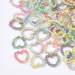 Color mezclado Arco iris abs plástico imitación perla anillos de unión, gradiente sirena perla, corazón, color mezclado, 11x11x2 mm, medida interior: 5.5x7 mm, aproximadamente 1000 piezas / bolsa