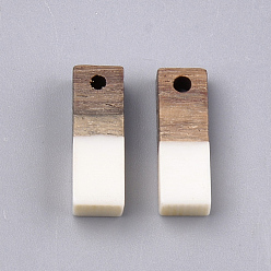 Ivoire Pendentifs en bois de résine et de noyer, rectangle, blanc crème, 17x5.5x3~3.5mm, Trou: 1.5mm