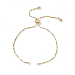 Real 18K Gold Plated Brass Box Chains Slider Bracelet Makings, with Crystal Rhinestone Chains Tab, Real 18K Gold Plated, 9-7/8 inch(25.2cm), Hole: 1.8mm