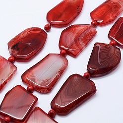 Natural Agate Natural Agate Beads Strands, Flat Slab Beads, Dyed, Nuggets, 29~48x22~48x5.5~6mm, Hole: 1mm, about 9pcs/strand, 15.7 inch(40cm)