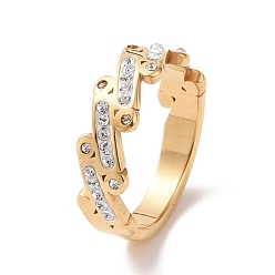Golden Crystal Rhinestone Oval Bar Finger Ring, Ion Plating(IP) 304 Stainless Steel Jewelry for Women, Golden, US Size 6~9(16.5~18.9mm)