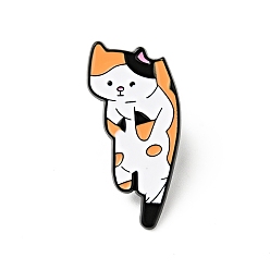 Orange Cartoon Cat Enamel Pin, Light Gold Plated Alloy Badge for Backpack Clothes, Orange, 28x15x1.3mm