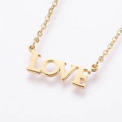 Golden 304 Stainless Steel Pendant  Necklaces, Word with LOVE, Golden, 17.99 inch(45.7cm), 1.5mm