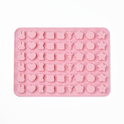 Pink Moules en silicone de qualité alimentaire, moules fondants, pour la décoration de gâteau de bricolage, chocolat, candy, fabrication de bijoux en résine uv & résine époxy, formes mixtes, rose, 208x151x9.5mm
