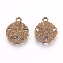 Antique Bronze Tibetan Style Alloy Pendants, Sand Dollar, Cadmium Free & Nickel Free & Lead Free, Antique Bronze, 19x15x2mm, Hole: 2mm