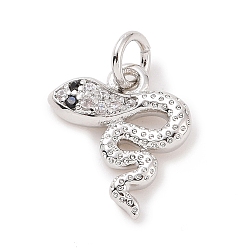 Platinum Brass Micro Pave Cubic Zirconia Charms, with Jump Ring, Snake Charm, Platinum, 13x11x2.5mm, Hole: 2.8mm