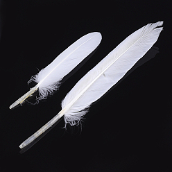 Blanc Accessoires de costumes de plumes d'oie, teint, blanc, 105~157x16~22 mm, sur 500 PCs / sac
