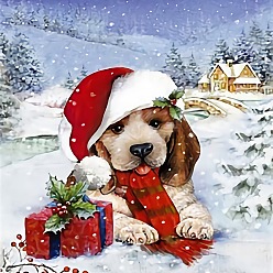 Chien Kit de peinture au diamant rectangle sur le thème de Noël bricolage, y compris le sac de strass en résine, stylo collant diamant, plaque de plateau et pâte à modeler, chien, 400x300mm