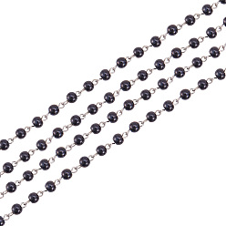 Noir La main de perles de perles de verre chaînes, avec épingle à oeil en fer, non soudée, platine, noir, 6mm, sur 1 m / brin, 39.3 pouce/brin
