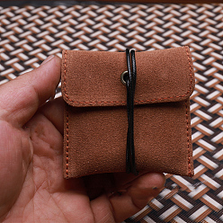Tierra de siena Mini bolsas de joyería de cuero portátiles, joyero cuadrado para pendientes, Anillos, almacenamiento de pulseras, tierra de siena, 7.2x8x3.5 cm