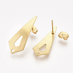 Golden 201 Stainless Steel Stud Earring Findings, with Ear Nuts and 304 Stainless Steel Pins, Cone, Golden, 28x11mm, Hole: 1.6mm, Pin: 0.7mm