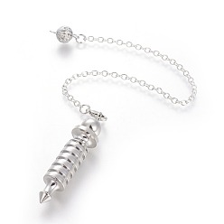 Platinum Brass Coil Dowsing Pendulums, Spiral Pendulum, with Lobster Claw Clasps, Bullet, Platinum, 230x2.5x8mm