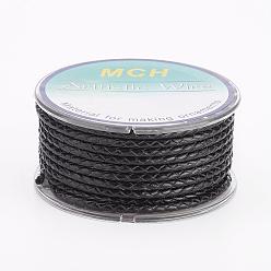 Black Eco-Friendly Braided Leather Cord, Leather Jewelry Cord, Jewelry DIY Making Material, Black, 3mm, about 5.46 yards(5m)/roll