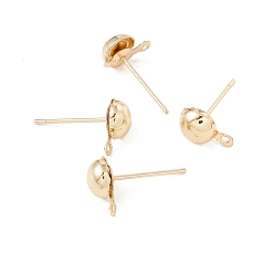 Golden 304 Stainless Steel Stud Earring Findings, with Horizontal Loop, Half Round, Golden, 9x6mm, Hole: 1mm, Pin: 0.7mm
