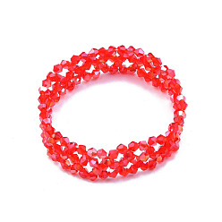Rouge Bracelet extensible en perles de verre bling, bracelet fleur tressée femme, rouge, diamètre intérieur: 2 pouce (5 cm)