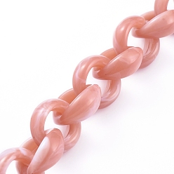 Розово-Коричневый Акриловые цепочки Роло ручной работы, отрыгивающая цепь, Стиль имитация драгоценных камней, розово-коричневый, Коннекторы : 20x18x8 мм, около 39.37 дюйм (1 м) / прядь