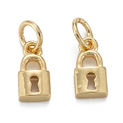 Real 18K Gold Plated Brass Charms, with Jump Ring, Long-Lasting Plated, Lead Free & Nickel Free & Cadmium Free, Lock, Real 18K Gold Plated, 7.5x4x1.5mm, Jump Ring: 4x0.8mm, 2.5mm Inner Diameter