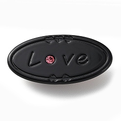 Black Oval with Word Love Resin Alligator Hair Clips, with Iron Findings, Hair Accessories for Girls, Black, 23x46x11mm