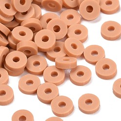 BurlyWood Cuentas de arcilla polimérica hechas a mano ecológicas, disco / plano y redondo, perlas heishi, burlywood, 4x1 mm, agujero: 1 mm, Sobre 55000 unidades / 1000 g