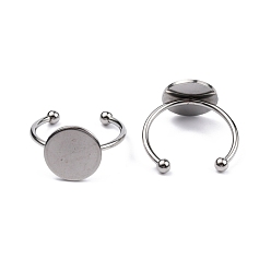 Stainless Steel Color Stainless Steel Open Cuff Finger Ring Finding, Pad Ring Settings, Stainless Steel Color, Tray: 12mm, US Size 7 3/4(17.9mm), 1.5~3mm