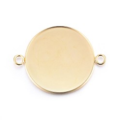 Real 24K Gold Plated 201 Stainless Steel Cabochon Connector Settings, Plain Edge Bezel Cups, Flat Round, Real 24K Gold Plated, Tray: 30mm, 42x32x2mm, Hole: 3mm