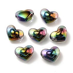 Noir Placage uv perles acryliques transparentes irisées arc-en-ciel, deux tons, cœur, noir, 13x16.5x9mm, Trou: 3mm
